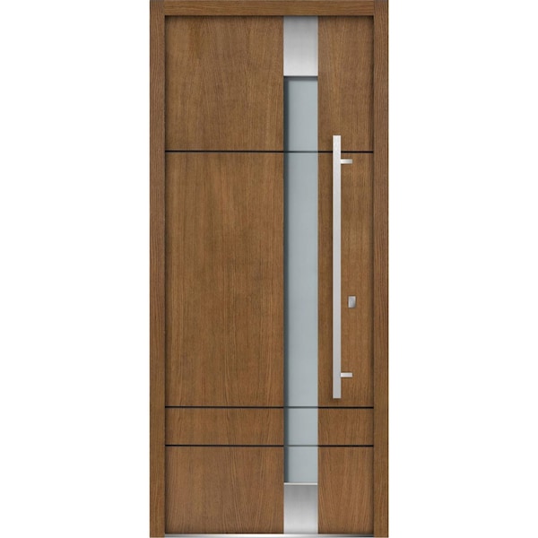 Vdomdoors Front Exterior Prehung Frosted Glass Steel Door 36x80 " Deux 1713 Natural OakStainless InsertsVeneer DEUX1713ED-OAK-36-LH - main